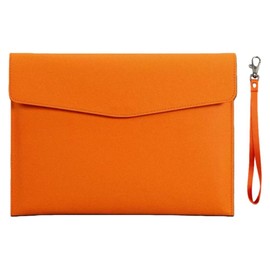 LAISIZHU PU Leather A4 File Folder, 13.0 x 9.6 inches (33 x 24.5 cm), Document Case, A4 with Handle, for Office and Business (Orange)