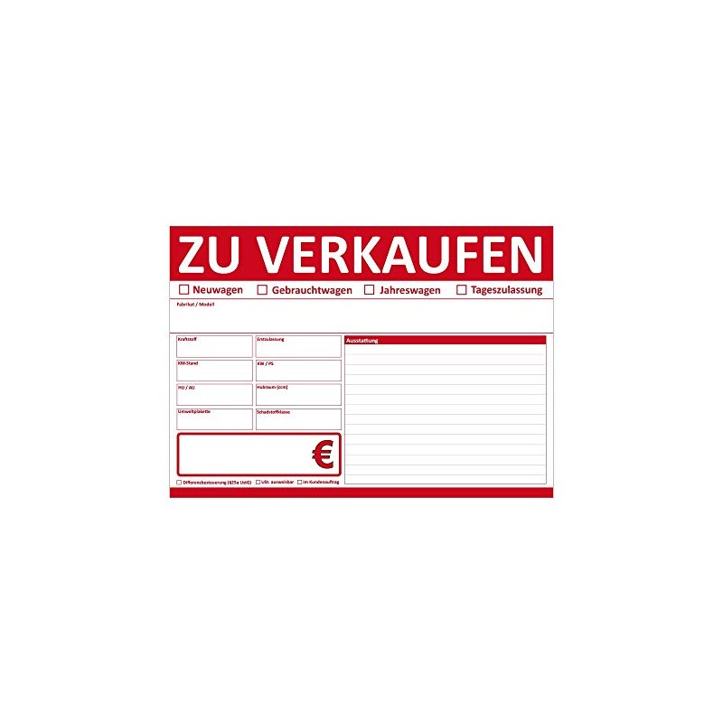4WAY Verlag Car Sales Signs DIN A4 Printed on Both