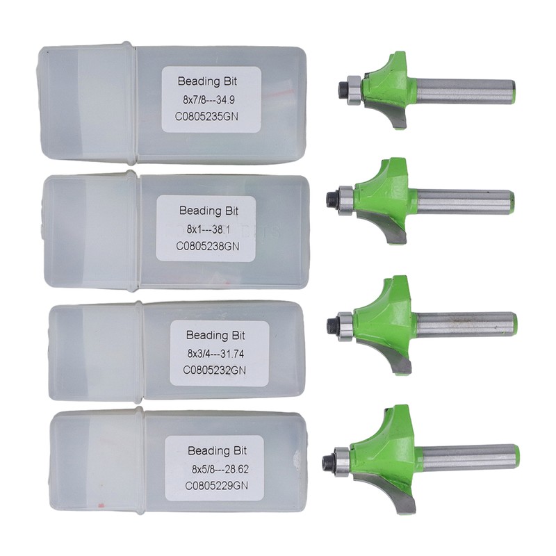 4 Pcs Roundover Router Bit 8mm Shank 5/8in 3/4in 7/8in
