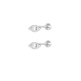 20G Cute Evil Eyes Mini CZ Stud Earrings 925 Sterling Silver Crystal Cubic Zirconia Small Bead Ball Screw Helix Back Cartilage Tragus Piercing Studs Earring Jewelry for Women Daughter (Silver)