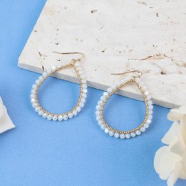 WATEFOER Bohemian Pearl Statement Earrings, Lightweight Teardrop Embellishment Earrings, Hollow Sparkling Crystal Earrings with Gold Wire Wrap for Women, Crystal, No Gemstone