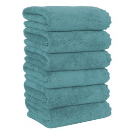MOONQUEEN 6 Pack Premium Hand Towels - Quick Drying - Microfiber Coral Velvet Highly Absorbent Towels - Multipurpose Use as Hotel, Bathroom, Shower, Spa, Hand Towel 16 x 28 inches (Teal)