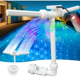 Pool Fountain with 4-Color LED Light, Pool Water Fountain Star Light Show, Dual Spray Adjustable Pool Waterfall Sprinkler Decor, Fit 1.5/2.2'' Pool Retrun Jets Above/In Ground Pool Cooling System