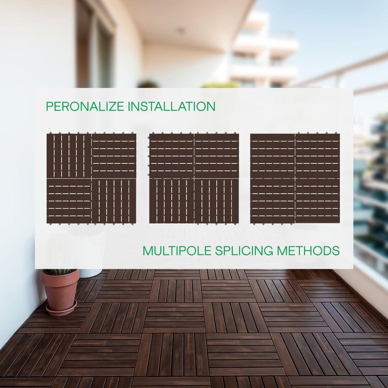 Idzo Interlocking Deck Tiles 9.6 SQFT - 10PCS Waterproof Acacia