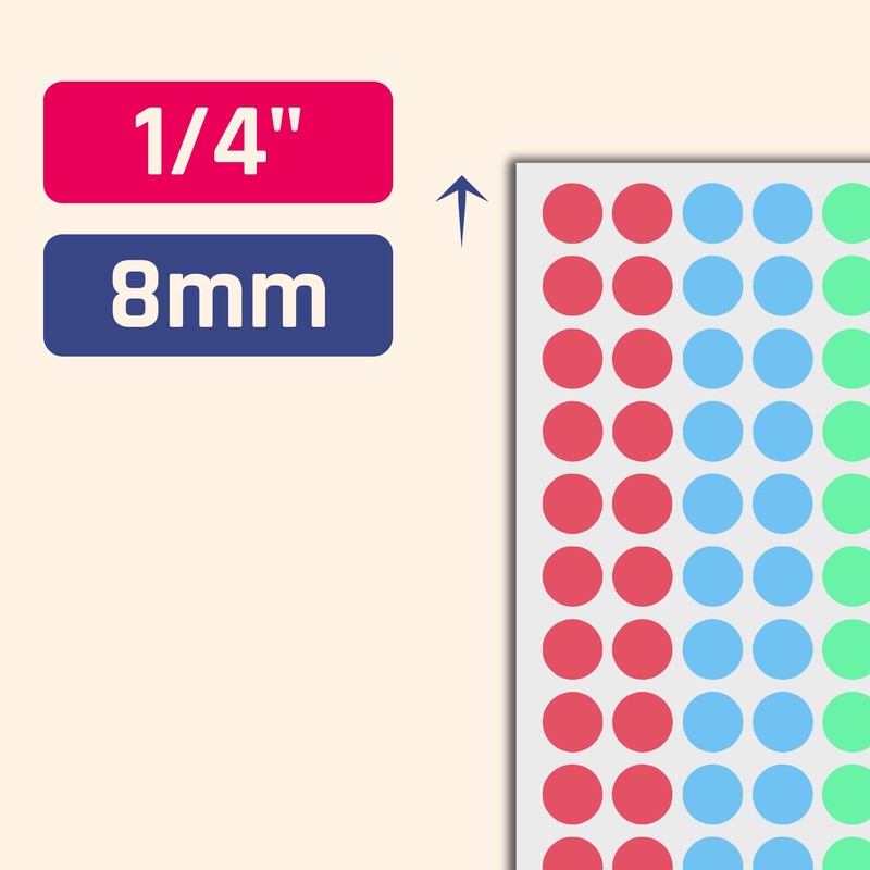 6000 Pieces - 8mm Coloured Dot Stickers, Sticky Dots Labels