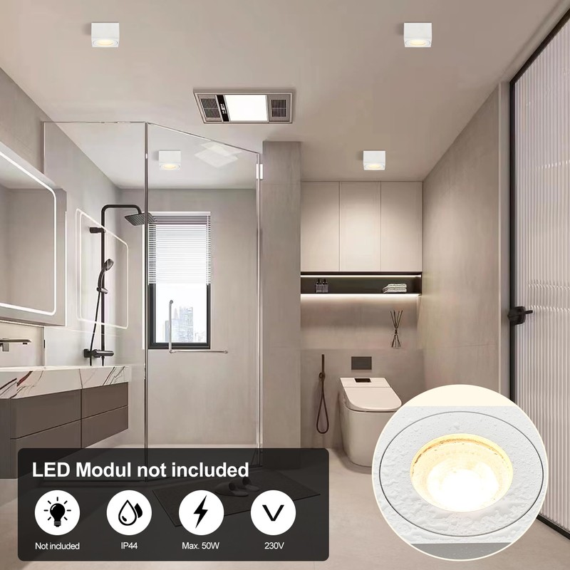 KYOTECH LED Surface-Mounted Spotlight Flat IP44 White Surface-Mounted Ceiling Light