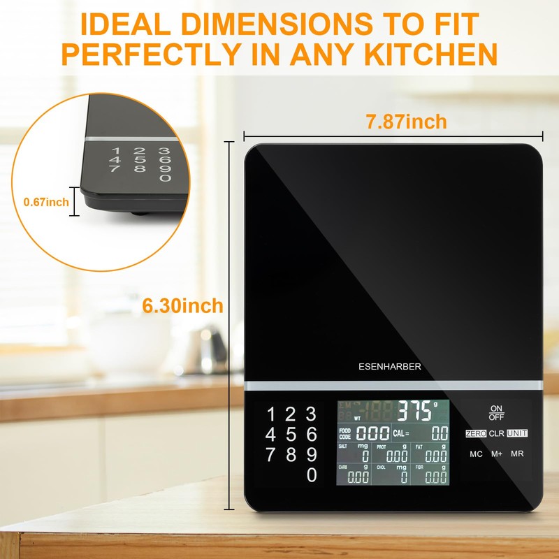 Báscula de alimentos con calculadora nutricional, pantalla digital, cálculo de