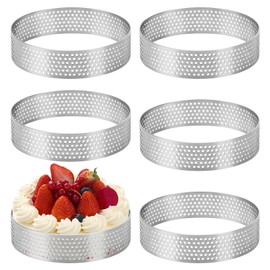 Teokantz 6 PCS Ø 8 cm Crumpet Rings Non Stick, Perforated Tart Ring 430 Stainless Steel, Pastry Rings for Tarts Pastries Mini Cakes Mini Pizzas Muffins