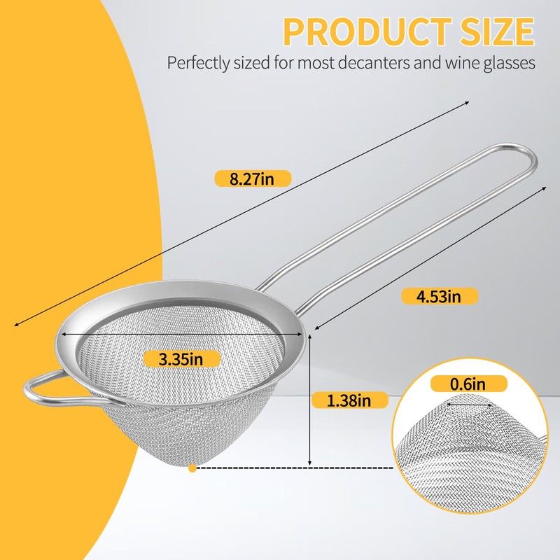 Wine Strainer for Sediment, Fine Mesh Strainer for Kitchen, Made