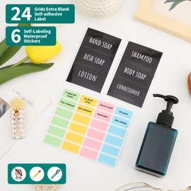 Segbeauty Set of 4 Square Pump Bottles, 3.4oz 100ml Mini Plastic Hand Soap Dispenser with Labels, Refillable Press Bathroom Shower Bottles Empty Lotion Soap Dispenser Travel Containers Cosmetic Cans