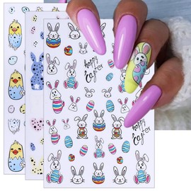 IDDFEVE Easter Nail Art Stickers - Bunny Eggs Chick Self-Adhesive 3D Nail Decals for DIY Spring Holiday Floral Rabbits Carrot Manicure (3 Sheets)