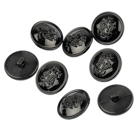 Mibo 8pcs Nylon Resin Military Look Shank Button with Initialized Emblem - 36L(22mm) - Black Sprayed Shiny