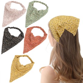 Women's Headbands Triangle Headscarves Elastic Hair Scarf Boho Chiffon Turban for Women Girls 8 Pieces Floral Pattern