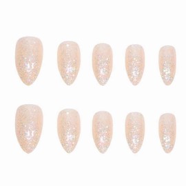 BABALAL Bling Press on Nails Medium Almond Fake Nails Sparkly Glitter Glue on Acrylic Nails Shiny 24Pcs Stiletto Manicure Christmas New Years Holiday False for Women and Girls