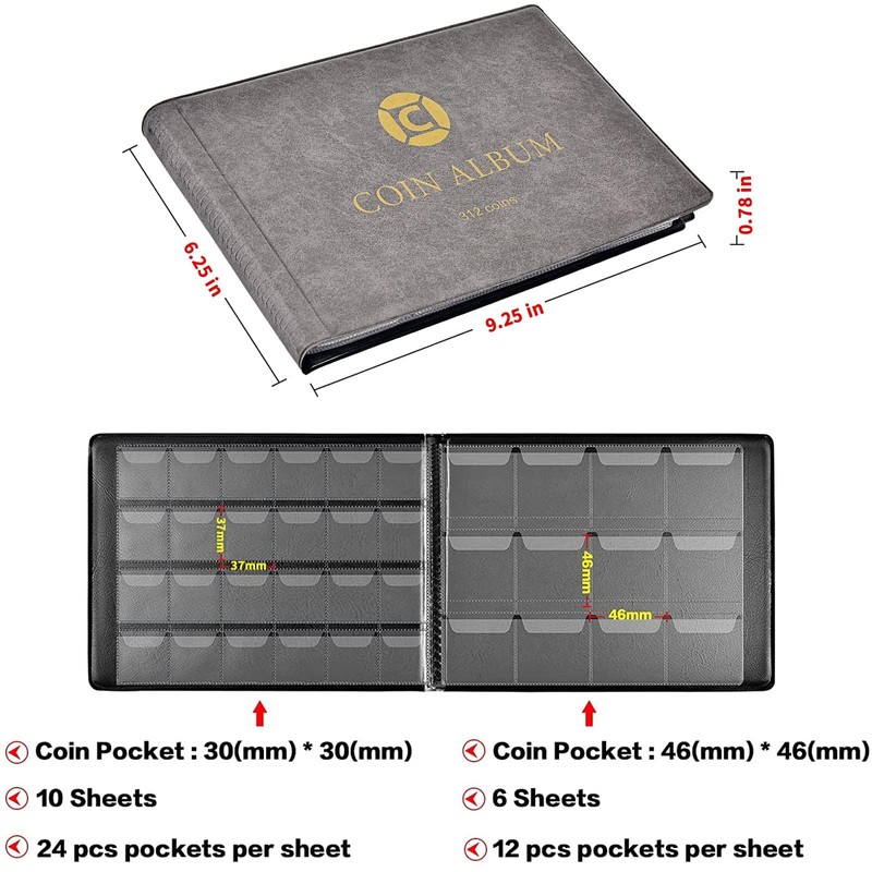 Coin Collection Book Holder for Collectors, 312 Pockets Coins Album