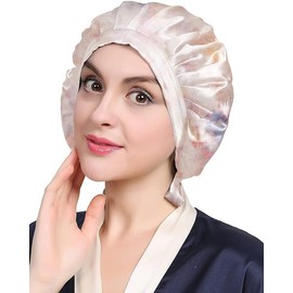 LilySilk Silk Sleep Cap for Hair Stretchy 100% Pure Silk Hair Cap Women's Bonnet Pink Purple Water