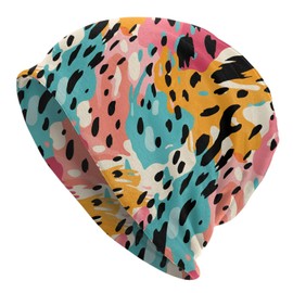 ZUHAOGO Colorful Leopard Print Skull Beanie Hats Slouchy Winter Warm Chemo Caps Stretch Hip-Hop Skull Cap Beanie Lightweight Sleep Cap Headwear Knit Beanies for Men Women