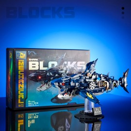 641pcs Creative Mechanical Shark Building Blocks Cool Luminous Shape Twistable Puzzle Decorative Ornament CollectionColor: blue