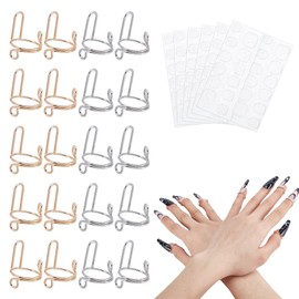 NBEADS 20 Pcs Nail Rings with 6 Pcs Adhesive Nail Tabs, 304 Stainless Steel Adjustable Fingernail Rings Detachable Women Gift Ring for Nail Art Decoration, Inner Diameter: 0.47-0.51inch