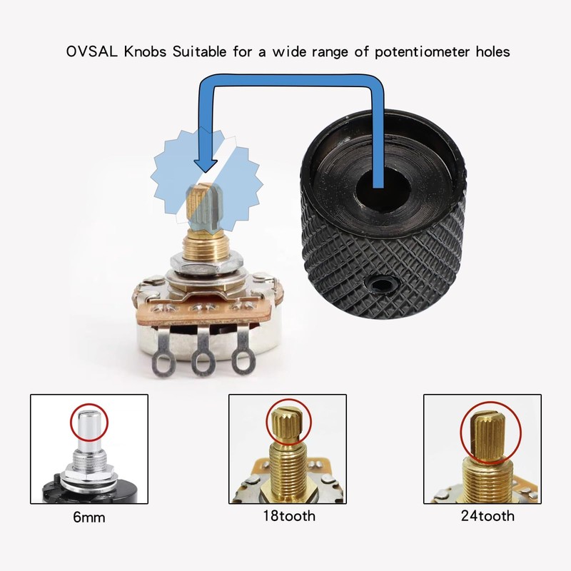 OVSAL 2PCS Electric Bass Guitar Knobs Dome Metal Guitar Knobs