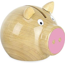 VILAC - Games and Toys - Pig Money Box - Natural Wood Varnished - Coin - Pink Nose - Round - Funny - Game for Children from 5 Years 5129P