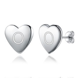 EVER FAITH Heart Letter O Stud Earrings for Girls, 925 Sterling Silver Dainty Tiny Alphabet Initial Earrings for Women Children Teenagers Girls Sensitive Ears, Sterling Silver, No Gemstone