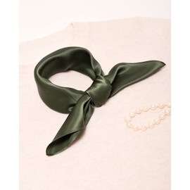 MayTree 100% Mulberry Silk Scarf - Square Plain 53 x 53 cm - Luxurious Women's Neckerchief - Elegant Bandana Scarf for Women - Luxury and Comfort for Adults, forest green