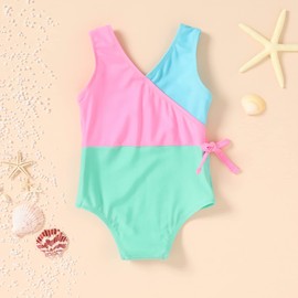 YOUNGER TREE Toddler Girl One Piece Swimsuit Color Block Stripe Swimwear Summer Beach Bathing Suit 12M-5T(Color Block,12-18 Months)