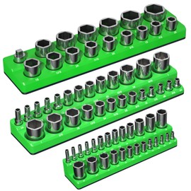 Magnetic Socket Organizer Holder Set – 3-Piece Tool Organizers Including 1/4", 3/8" and 1/2" Drive Socket Holder Metric & SAE 68 Pieces Socket Trays (Sockets are not Included)