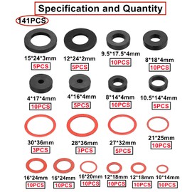 HUAZIZ Pack of 141 Sealing Ring Assortment Rubber Seals, 18 Sizes Fibre Rings Washer O-Rings Sealing Rings in Set for Sanitary Use Sealing Elements Tap Connection