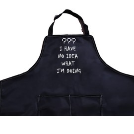PXTIDY Funny Men Kitchen Apron I Have No Idea What I’m Doing Novelty Grilling Barbeque Apron Dad Father’s Day Gift Joke Apron (Black)