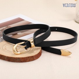 WERFORU Women leather belt Waist Thin Belt for Women Leather Fashion Waist Belt with Gold Buckle