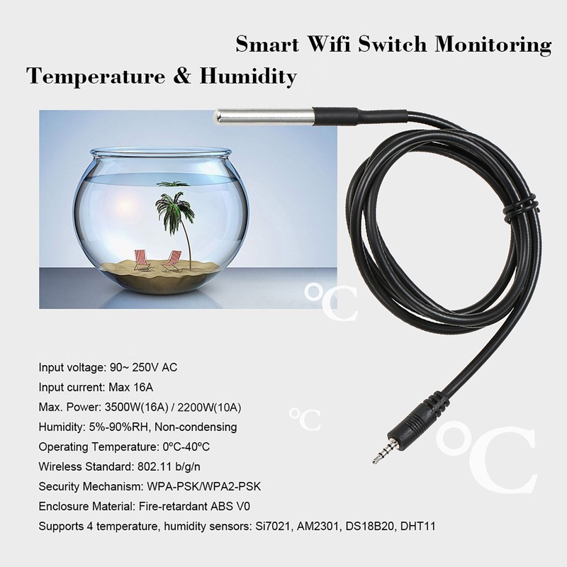 Water Resistant Temperature Sensor with Stainless Steel Probe for Home