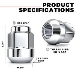 White Knight M12x1.5 Lug Nuts for Select Honda and Acura, Factory Style Chrome Radius Seat – WN20107-20AM (20 Pack)