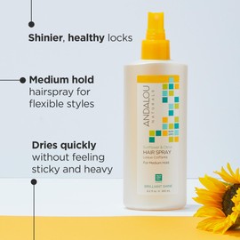 Andalou Naturals Brilliant Shine Hair Spray, Sunflower & Citrus, Styling and Hair Shine Spray with Medium hold, Tames Frizzy Hair & Flyaways, Quick Drying & Non-Sticky, Cruelty Free, 8.2 Fl Oz
