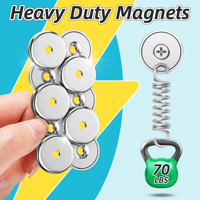 WUDIME Neodymium Round Base Cup Magnets, 10Pack 70LBS Strong Rare