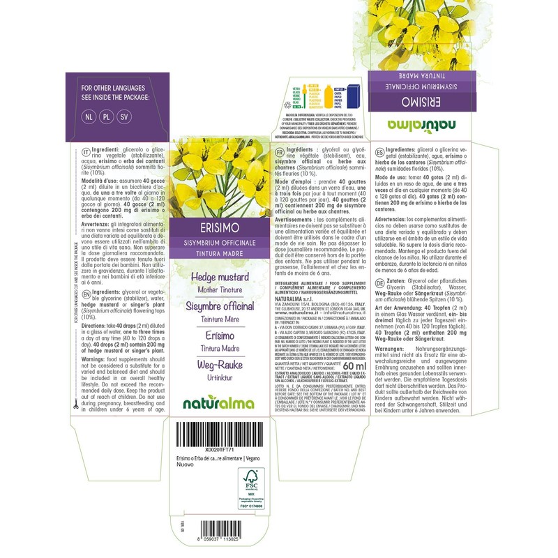Weg-Rauke or Singer's Herb (Sisymbrium Officinale) Flowering Tips Alcohol-Free Mother