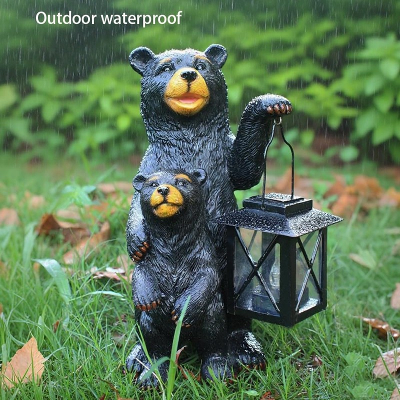 ZYLiWoo Solar Powered Black Bear Statue Decorative Lights - 10