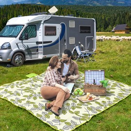 ADRIMER Picnic Blanket 57" x 79", Outdoor Waterproof Picnic Mat, Portable Beach Blanket for Family, Beach, Park, Camping, Hiking, Green Leaf