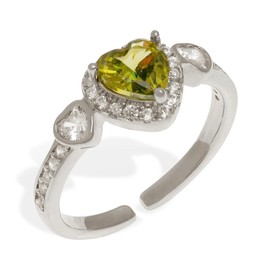 Jean Beau Silver Green Heart Cubic Zirconia Rings for Women Non Tarnish 14K Gold Plated Statement Adjustable Rhinestone Promise Ring Fashion Outfit Accessories Jewelry Gift