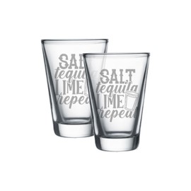 Funny Drink Quotes - 1.75oz Shot Glass, Custom Laser Etched Engraving Groomsman and Bridesmaid Wedding Favor Gift (Salt Tequila Lime Repeat (Set of 2))