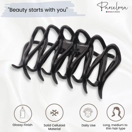 Parcelona French Denetelle Black 3 1/2" Hair Claw Clips Secure Hold for Medium to Thick Hair Updos