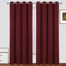 LEMOMO 100% Blackout Curtains 52 x 95 Inch Burgundy Red Curtains 2 Panels Darkening Thermal Insulated Bedroom Curtains