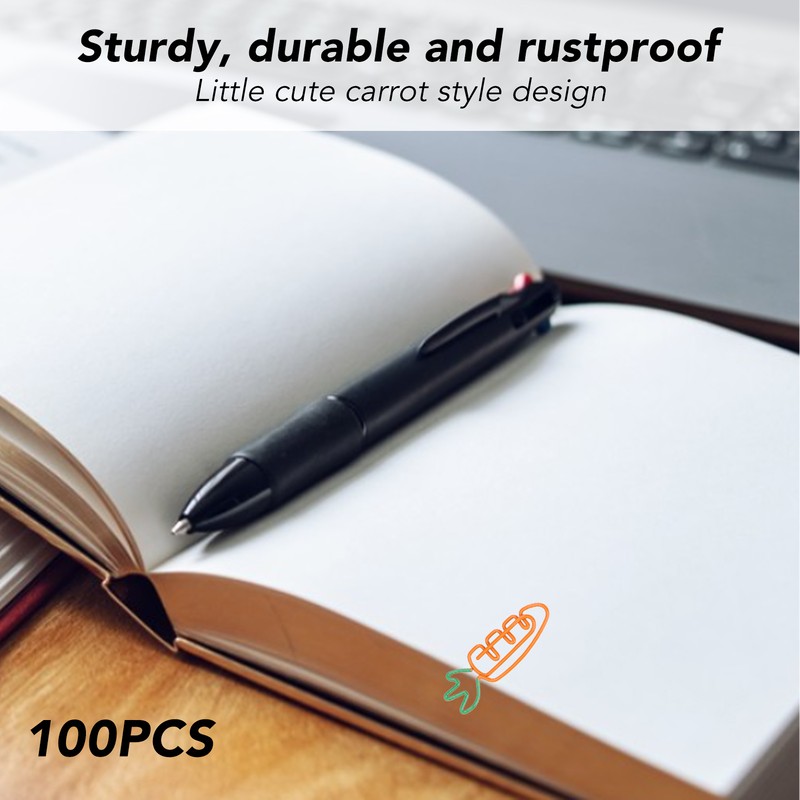 100Pcs Carrot Paper Clips Carrot Style Electroplated Metal Nonslip Rustproof