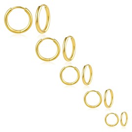 QXXPVV 5Pairs Huggie Hoop Earrings 18G Stainless Steel for Women Tiny Cartilage Hoop Earrings for Men 6/8/10/12/14mm Helix Daith Tragus Ear Hugging Hoop Earrings Silver/Gold/Rose Gold/Black/Rainbow Sleeper Earrings Hypoallergenic(18G Gold 5pairs)