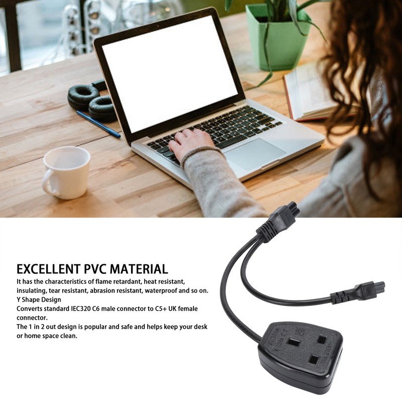Power Plug Cable 30cm Y Shape IEC320 C6 Male to