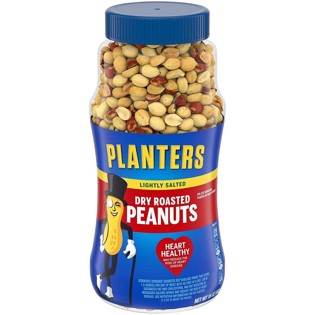 PLANTERS Lightly Salted Dry Roasted Peanuts, 16 oz. Resealable Jar - Peanut Snack - Great Movie Snack, Active Lifestyle Snack and Party Size Snack - Kosher Peanuts