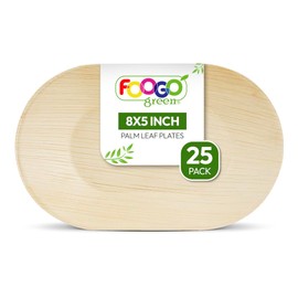 FOOGO Green 25 Disposable Palm Leaf Serving Trays, Small 8x5 inch (20x12.5cm), Sushi Trays, Platters Starters Canape, Eco Friendly Biodegradable Food Trays, Like Bamboo Trays, Paper Trays