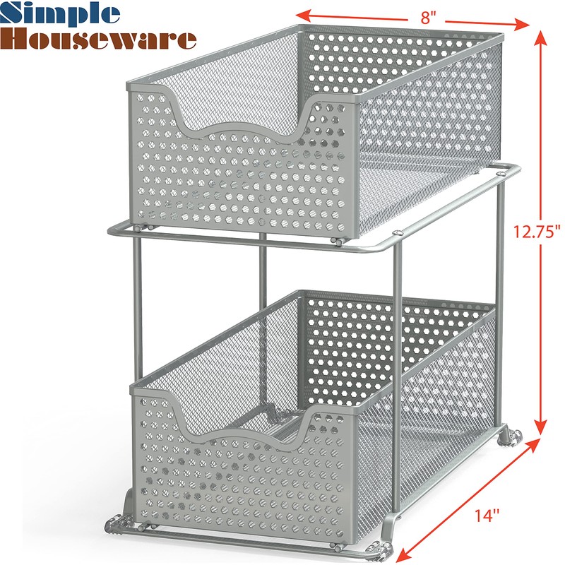 SIMPLE HOUSEWARE 2 Tier Sliding Cabinet Basket Organizer Drawer, Silver