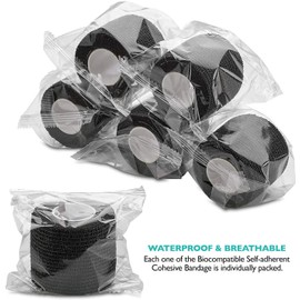 Self-Adherent Cohesive Bandage - Black Medical Wrap - 6 Rolls 2" Wide x 5 Yards Sports Tape for Medical Use, Sports, First Aid and Helps Protect Skin
